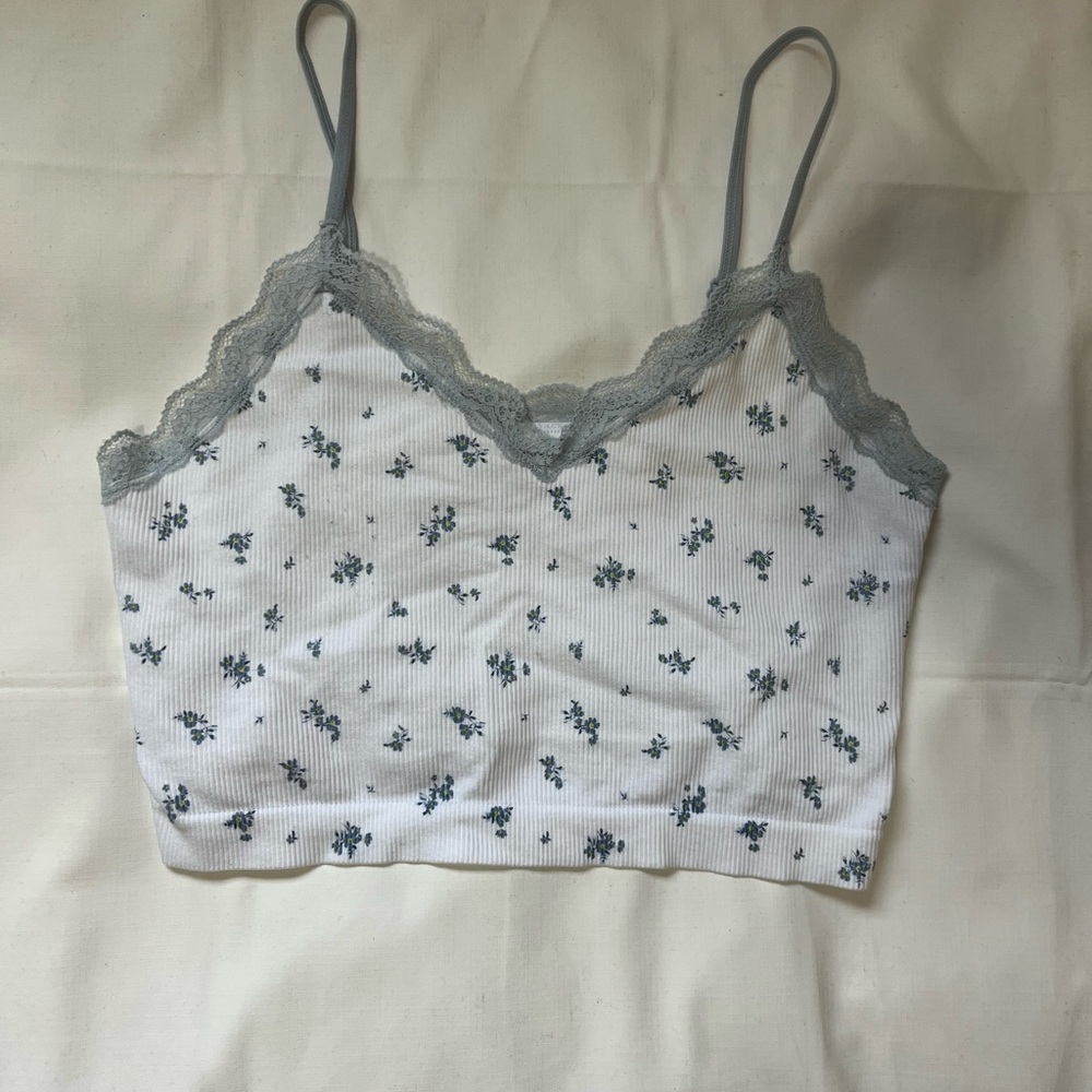 Primark Gray and White Fitted Crop Camisole